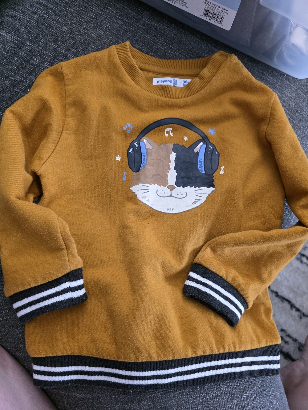 Mayoral Mustard Yellow Cat Headphones Sweatshirt with Striped Trim